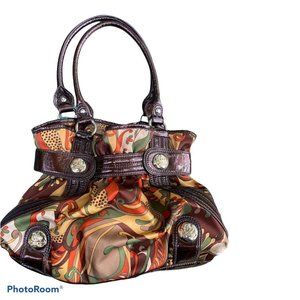 Kathy van Zeeland retro trippy 70’s vibe vintage shopper bag